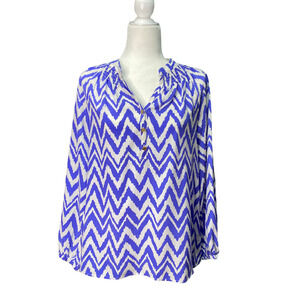 LILLY PULITZER | sz S Women's Iris Blue/White Silk Get Your Chev On Elsa Blouse